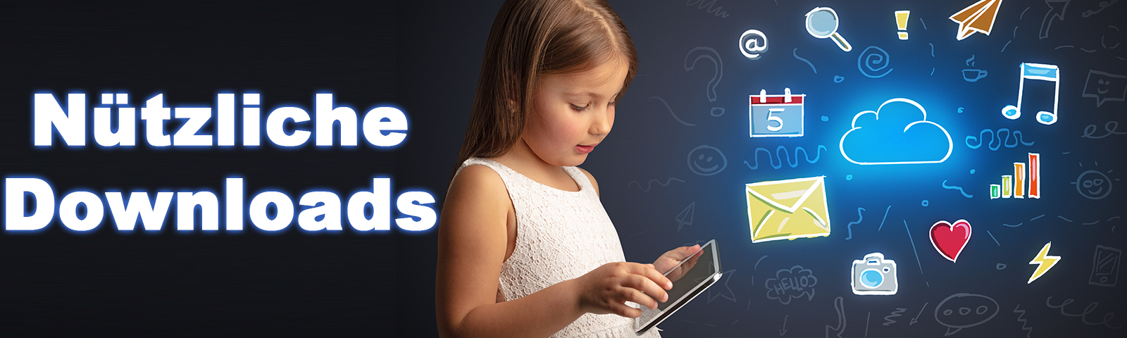 Kind mit Tablet im digitalen Kosmos